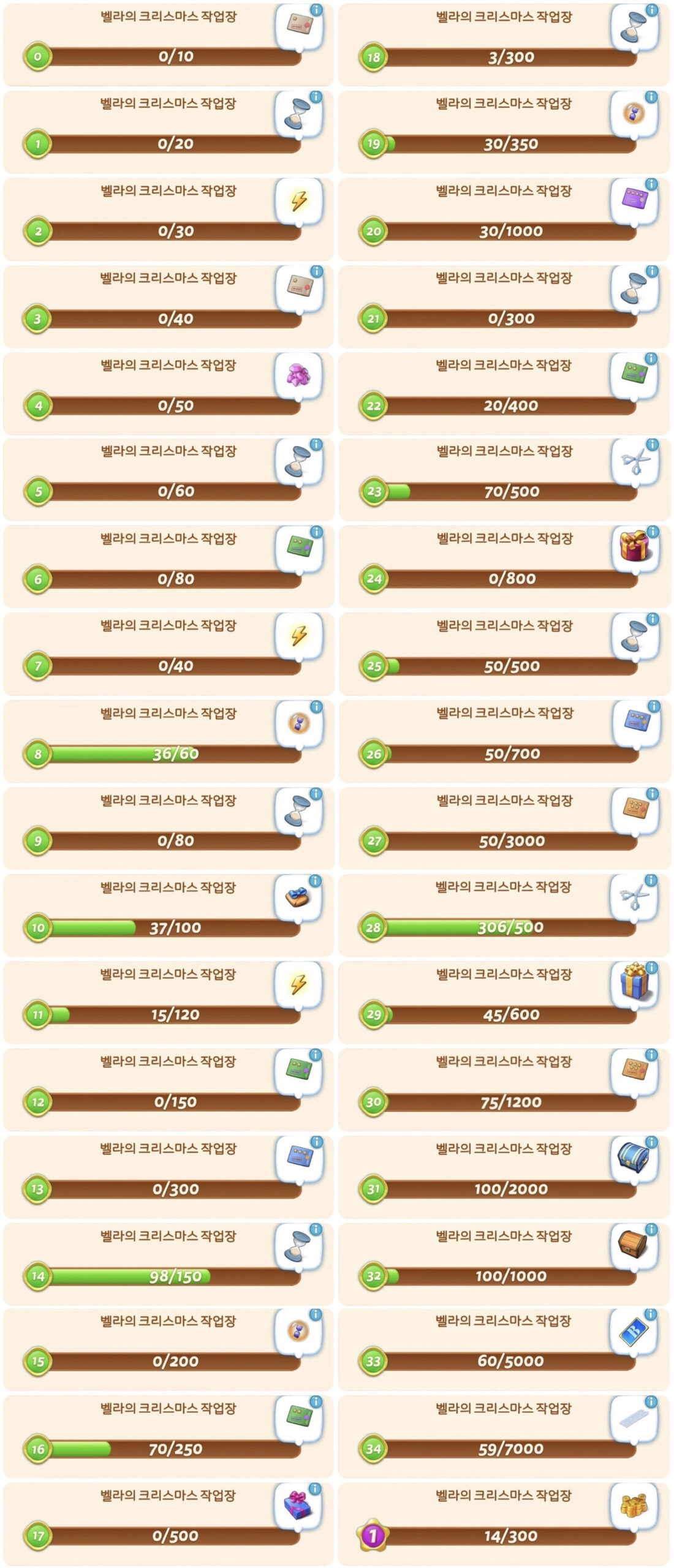 벨라의크리스마스작업장포인트레벨및보상